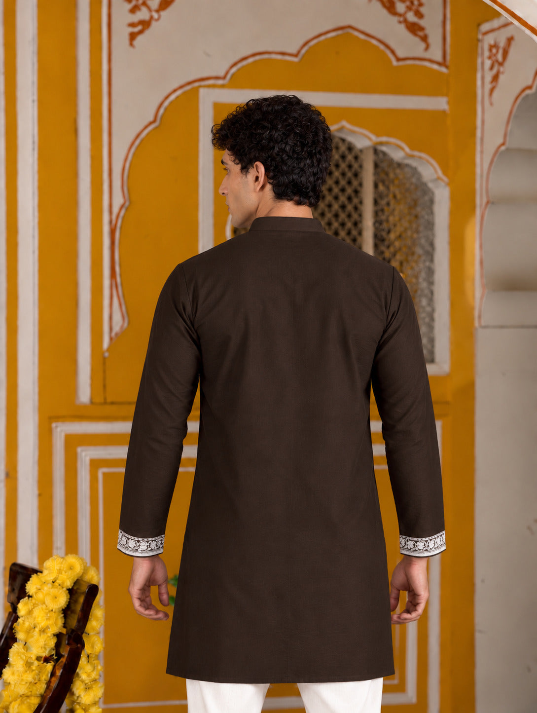Bagh Embroidered V-Neck Brown Short Kurta