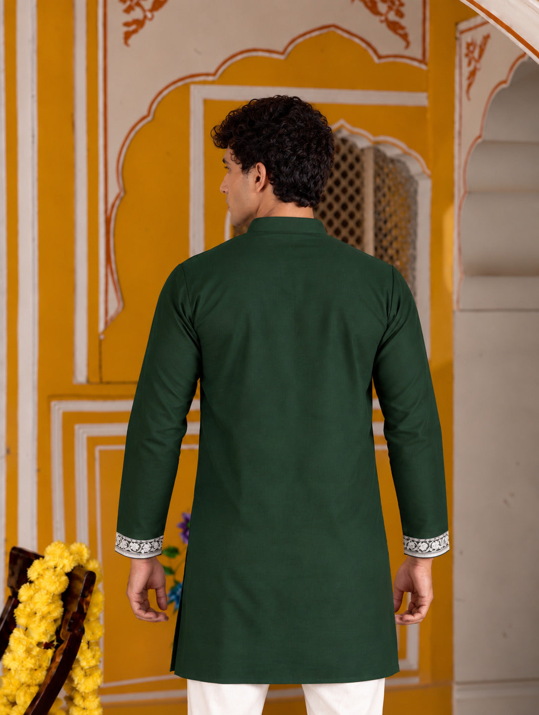 Bagh Embroidered V-Neck Green Short Kurta