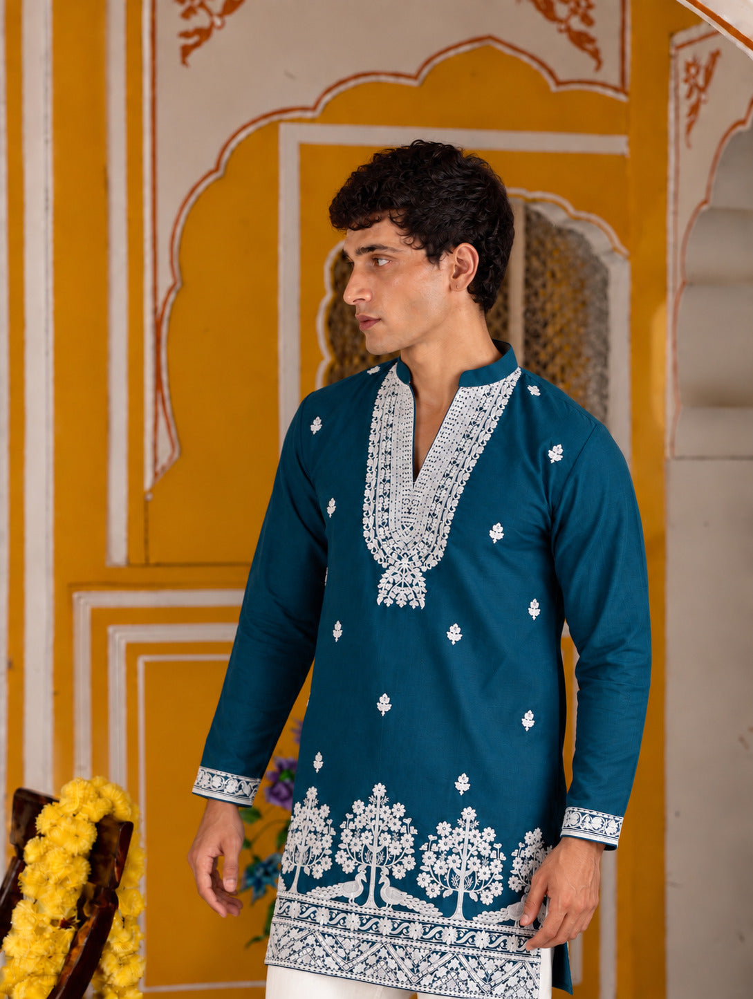 Bagh Embroidered V-Neck Blue Short Kurta