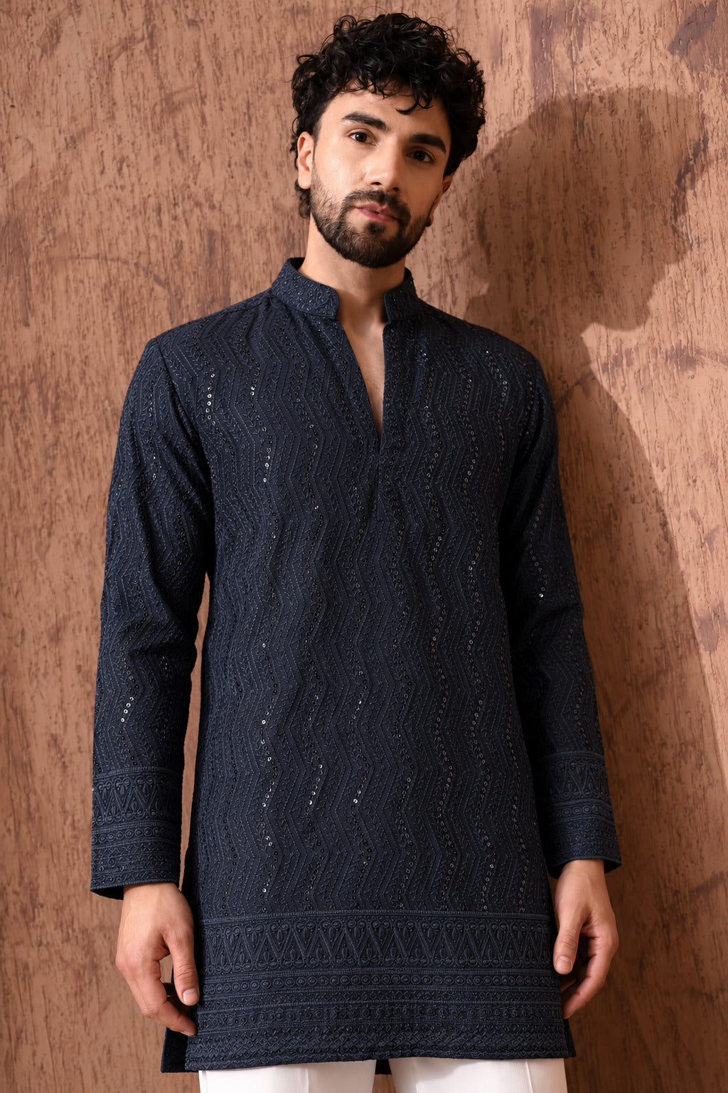 Royal Heritage Embroidered Black Short Kurta