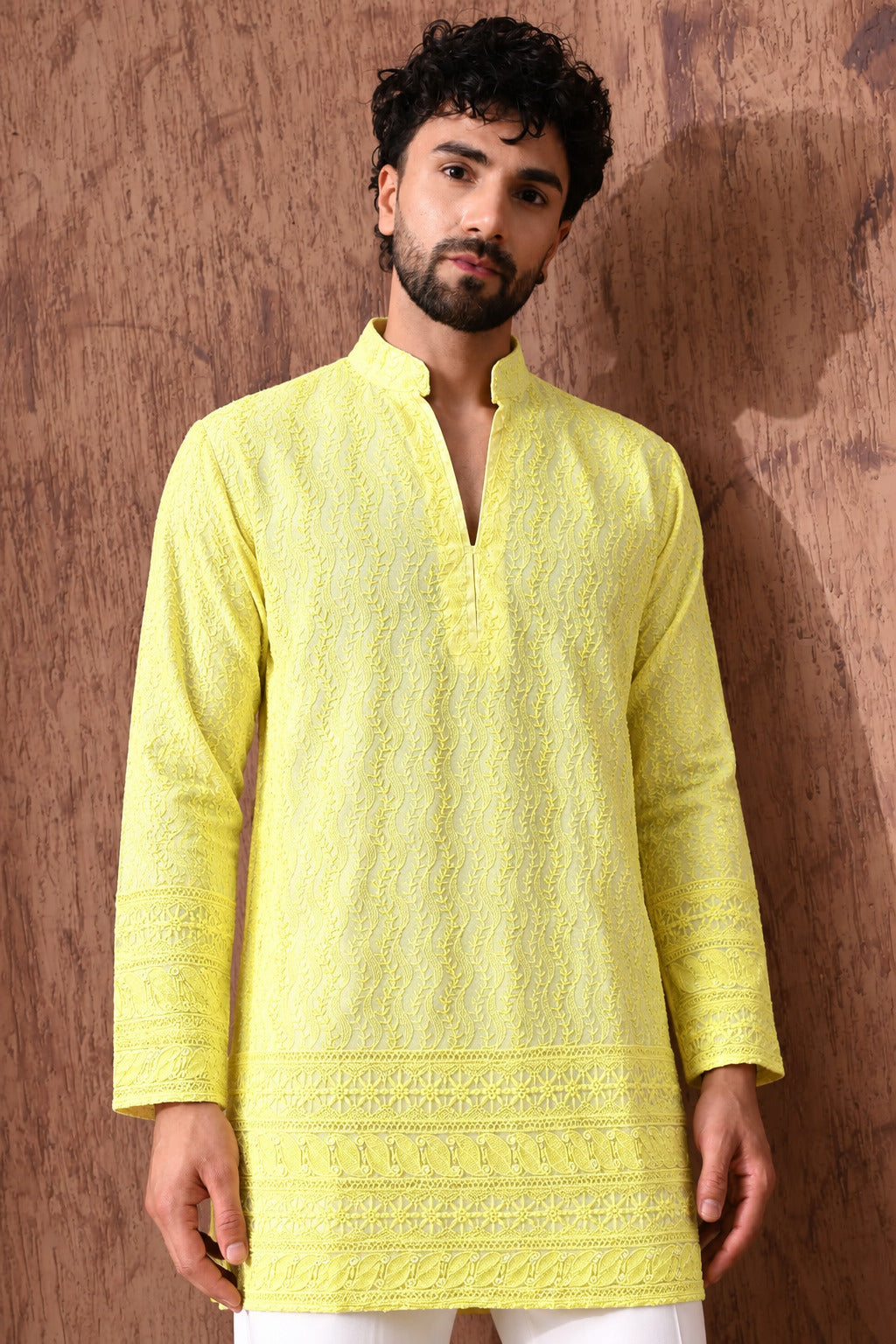 Royal Heritage Embroidered Lemon Short Kurta