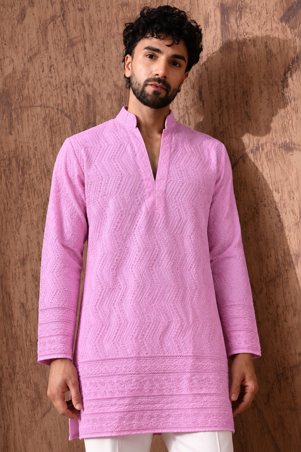 Royal Heritage Embroidered Pink Short Kurta