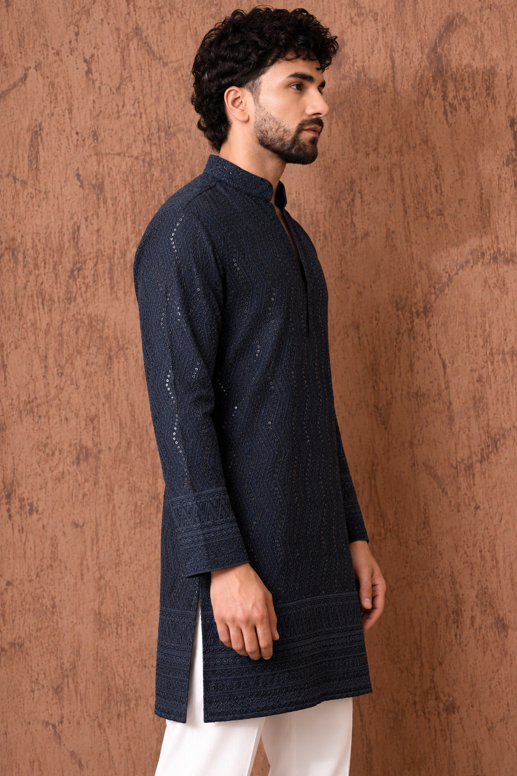 Royal Heritage Embroidered Black Short Kurta