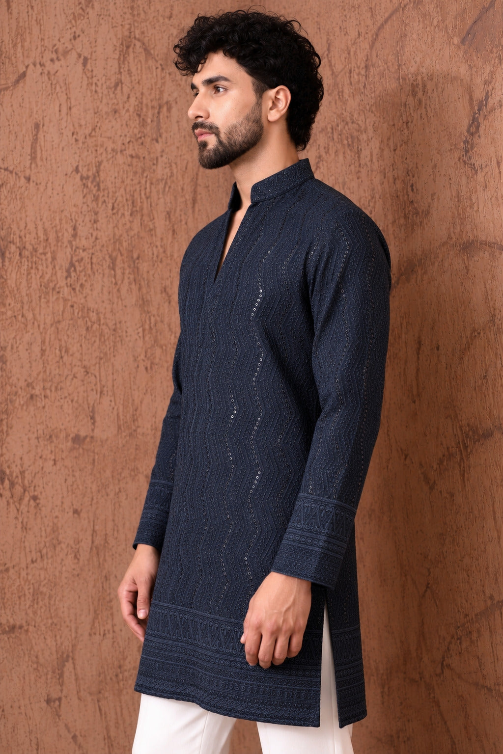 Royal Heritage Embroidered Black Short Kurta