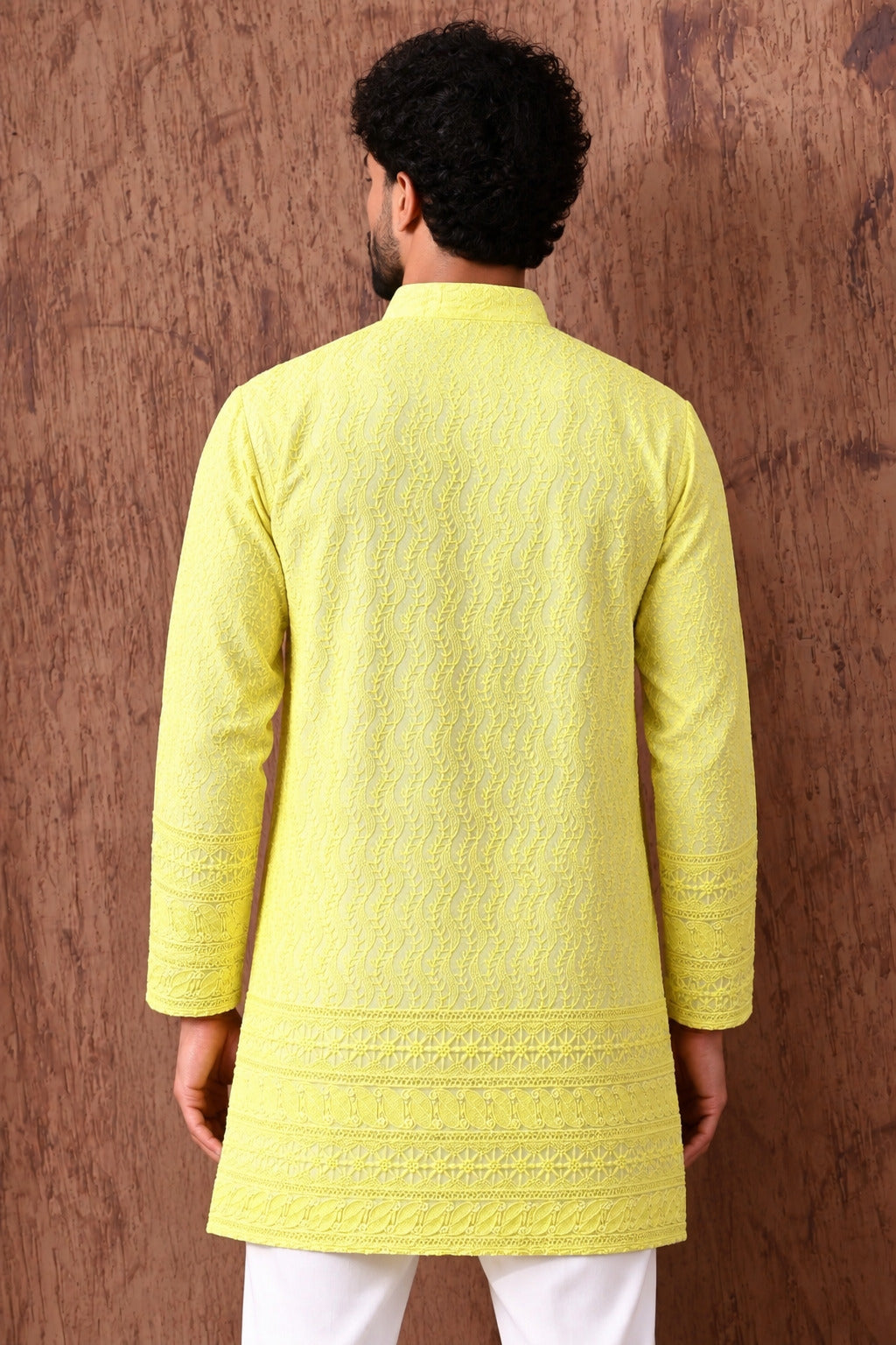 Royal Heritage Embroidered Lemon Short Kurta
