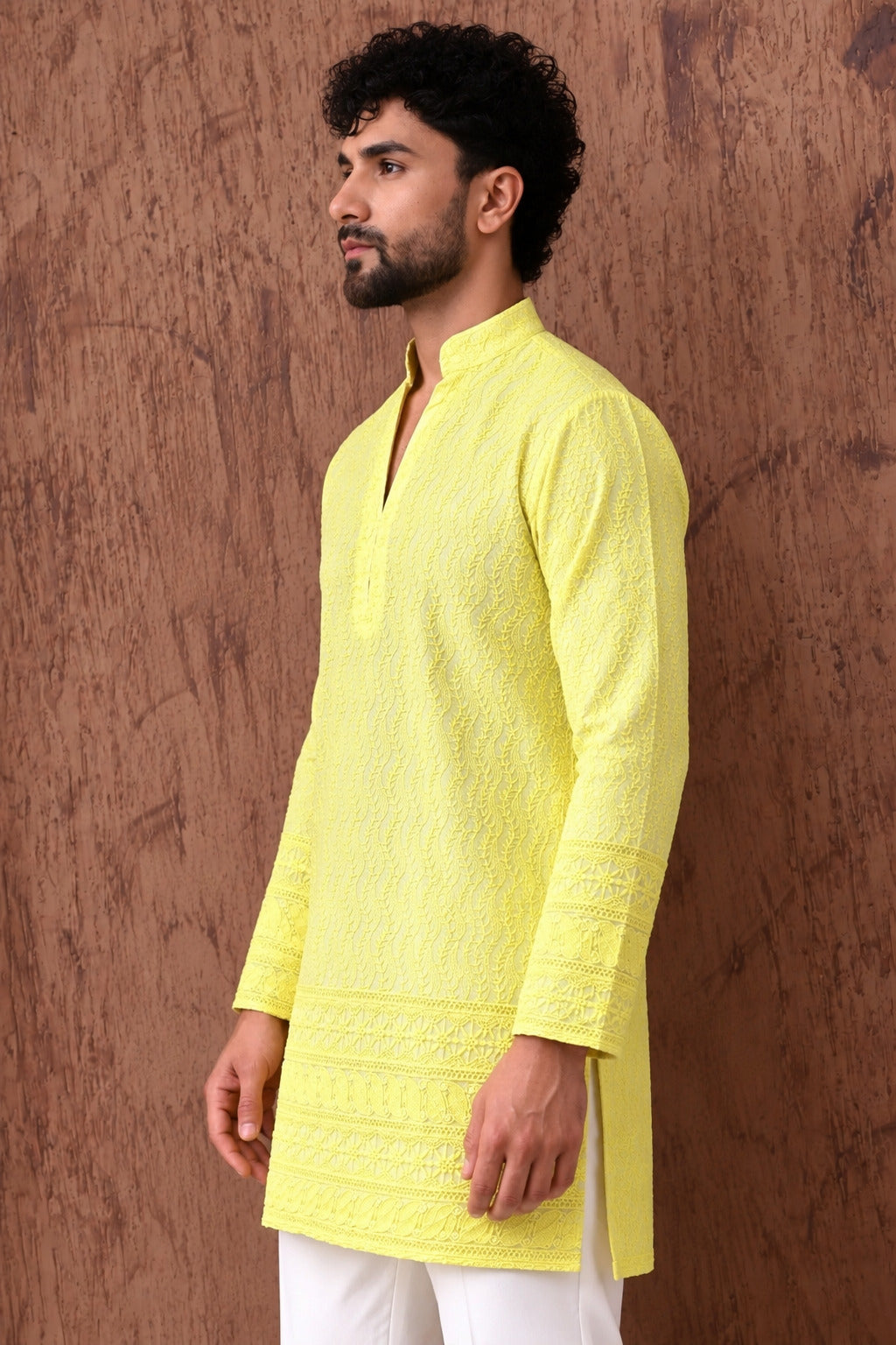 Royal Heritage Embroidered Lemon Short Kurta