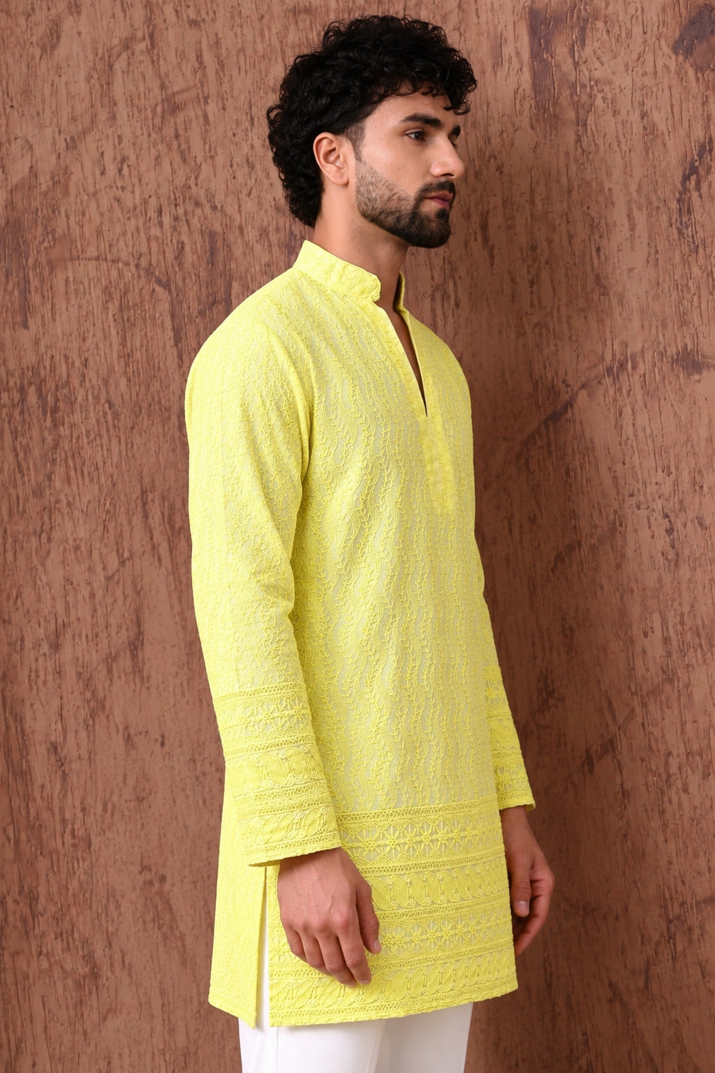 Royal Heritage Embroidered Lemon Short Kurta