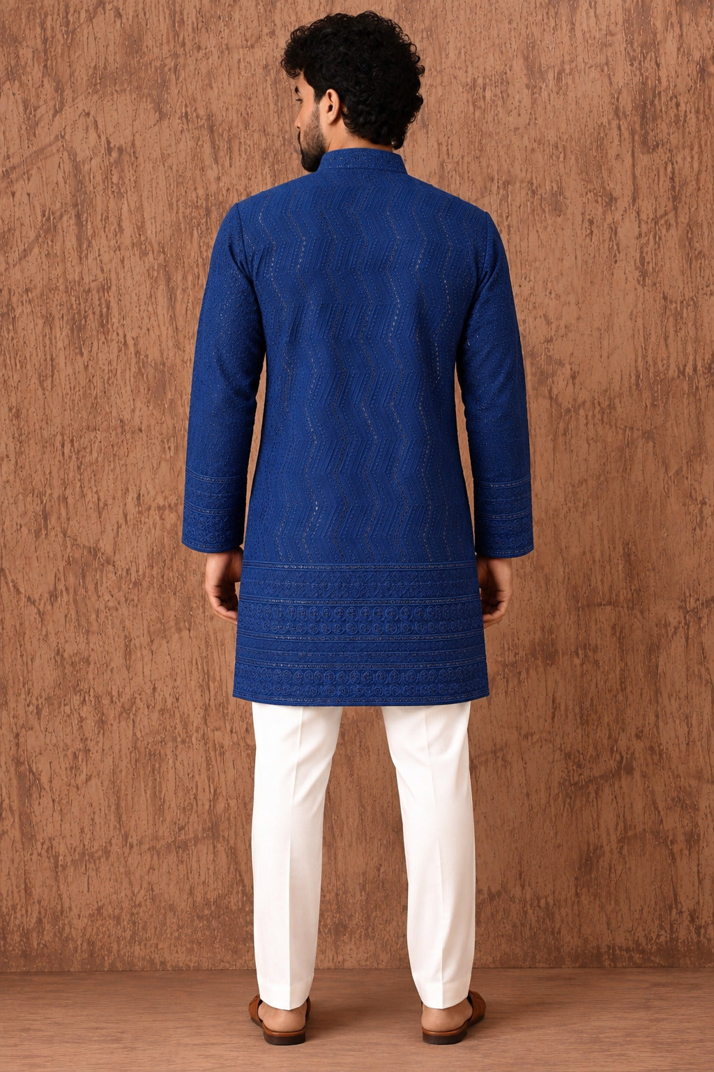 Royal Heritage Embroidered Navy Blue Short Kurta