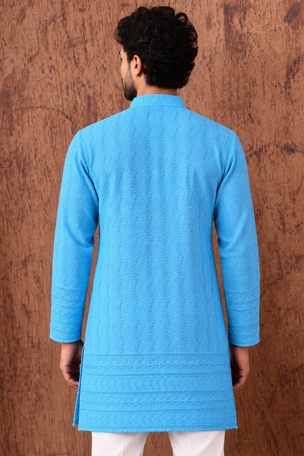 Royal Heritage Embroidered Sky Short Kurta