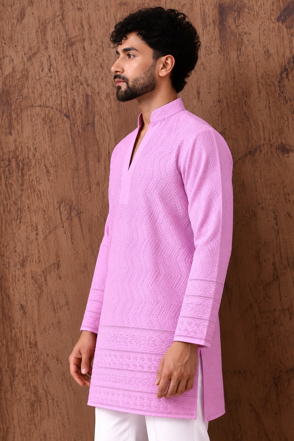 Royal Heritage Embroidered Pink Short Kurta