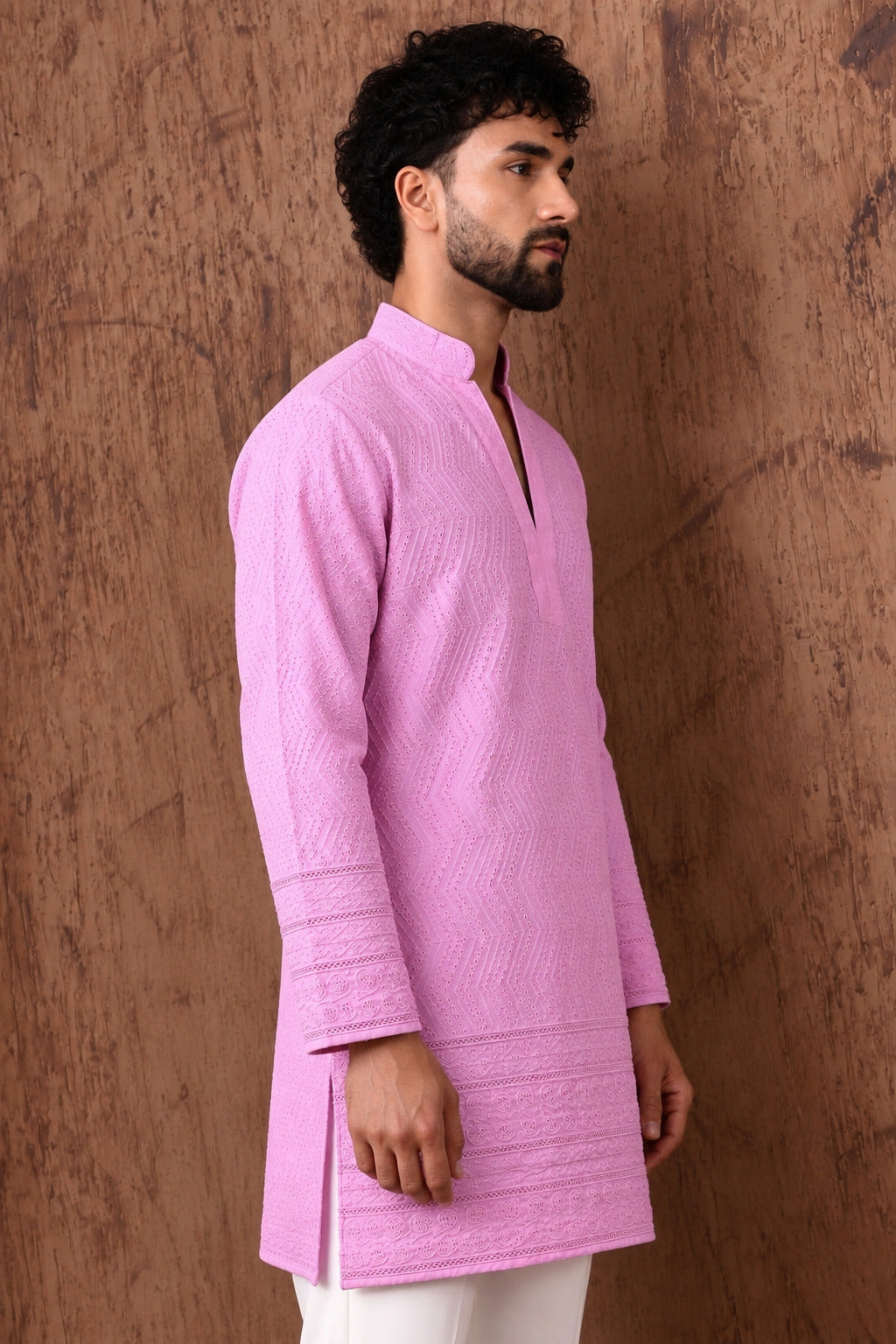 Royal Heritage Embroidered Pink Short Kurta