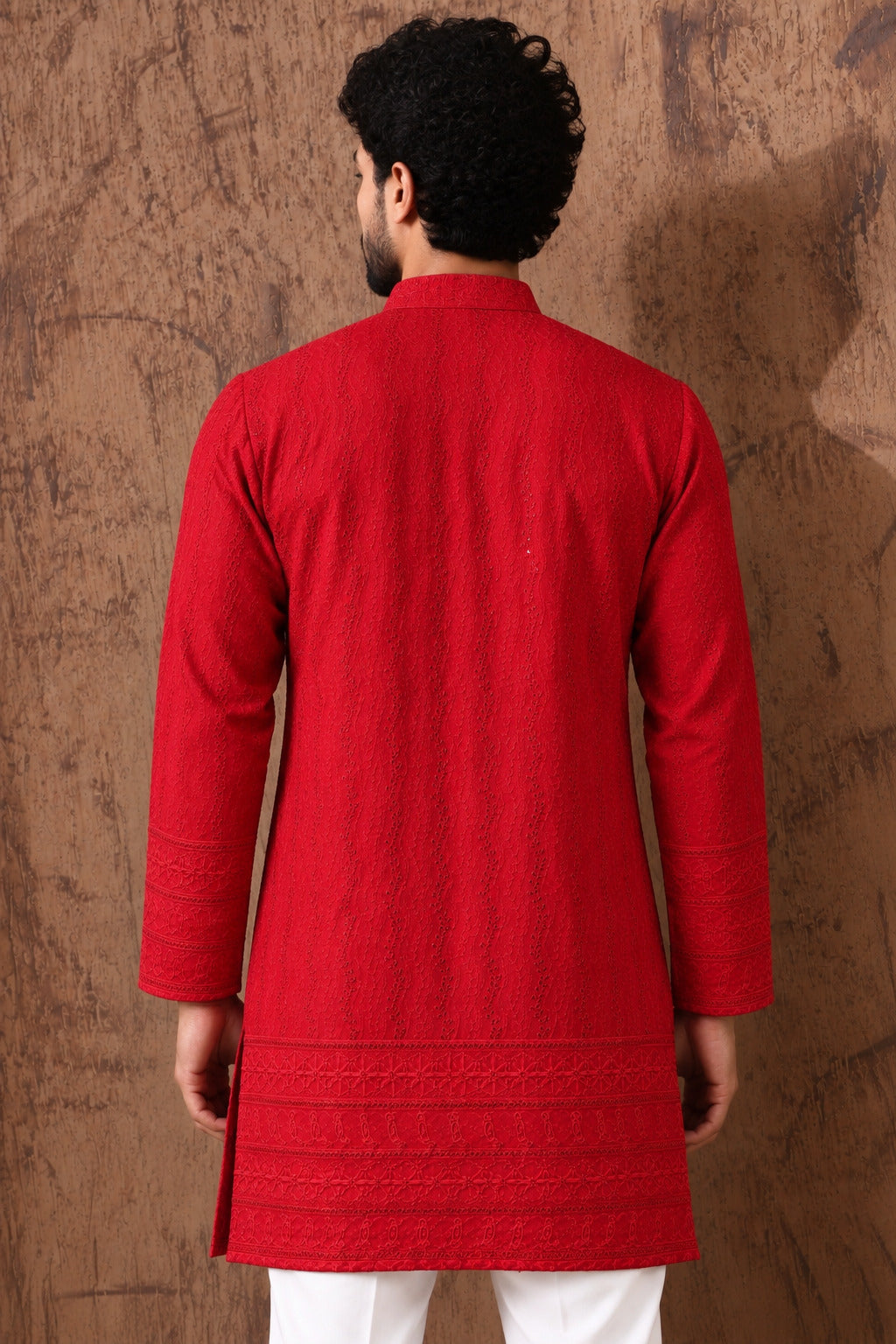 Royal Heritage Embroidered Red Short Kurta