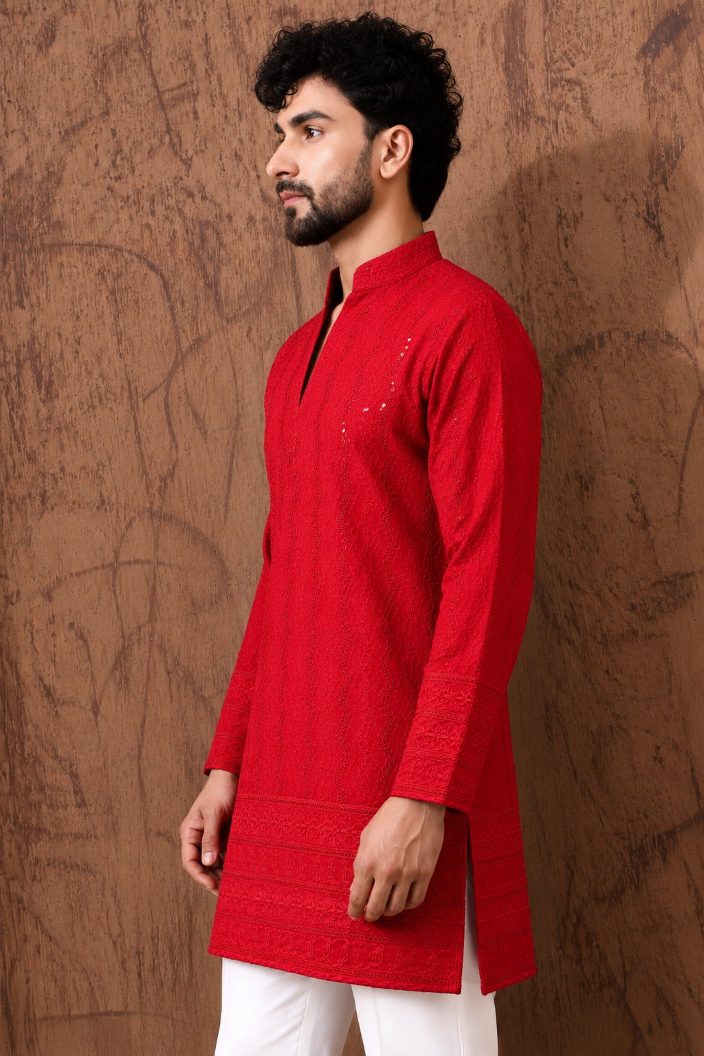 Royal Heritage Embroidered Red Short Kurta
