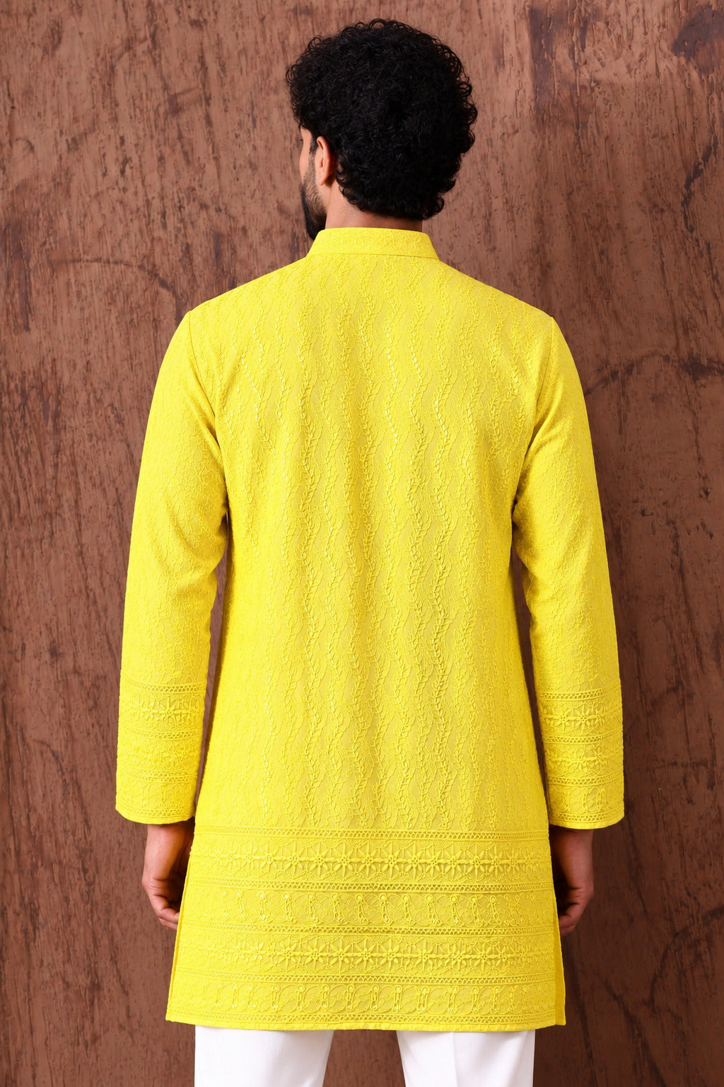 Royal Heritage Embroidered Yellow Short Kurta