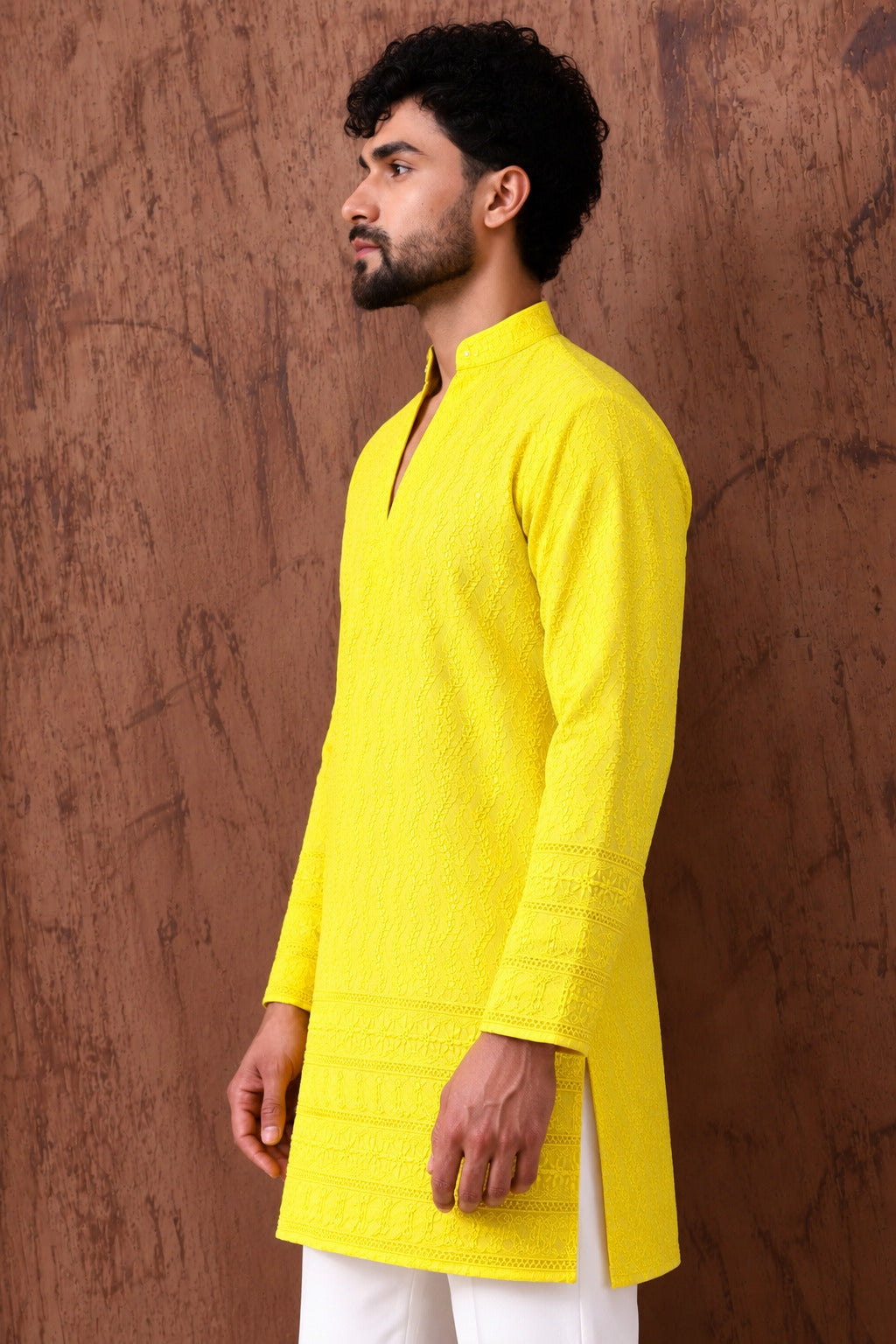 Royal Heritage Embroidered Yellow Short Kurta