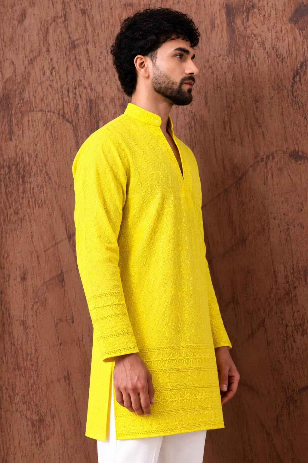 Royal Heritage Embroidered Yellow Short Kurta
