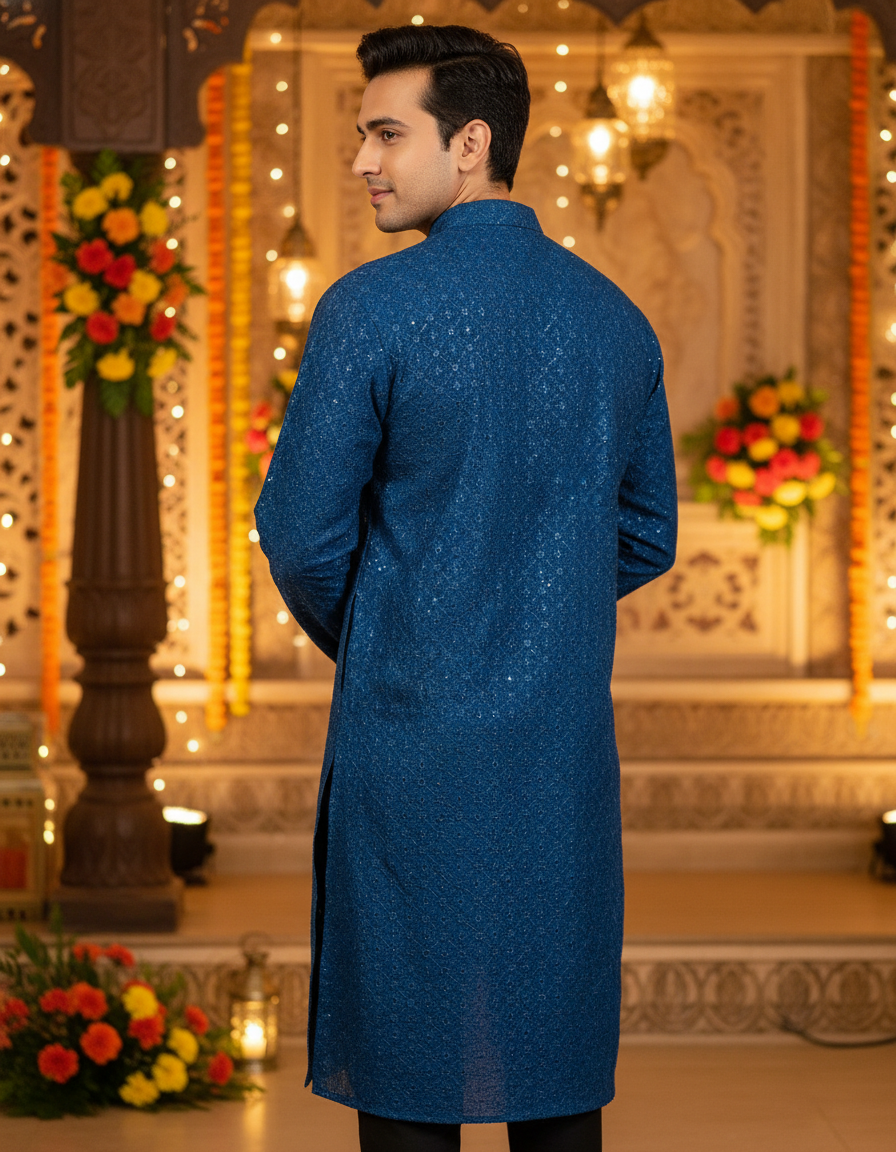 Morpeach Sequin Embroidered Festive Kurta for Men