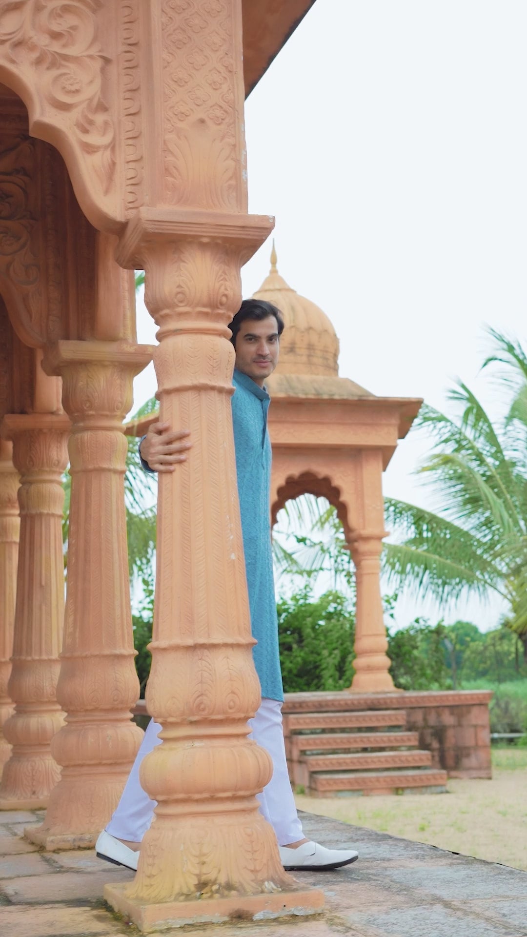 Men's Powder Blue Chikankari Embroidered and Sequin Kurta