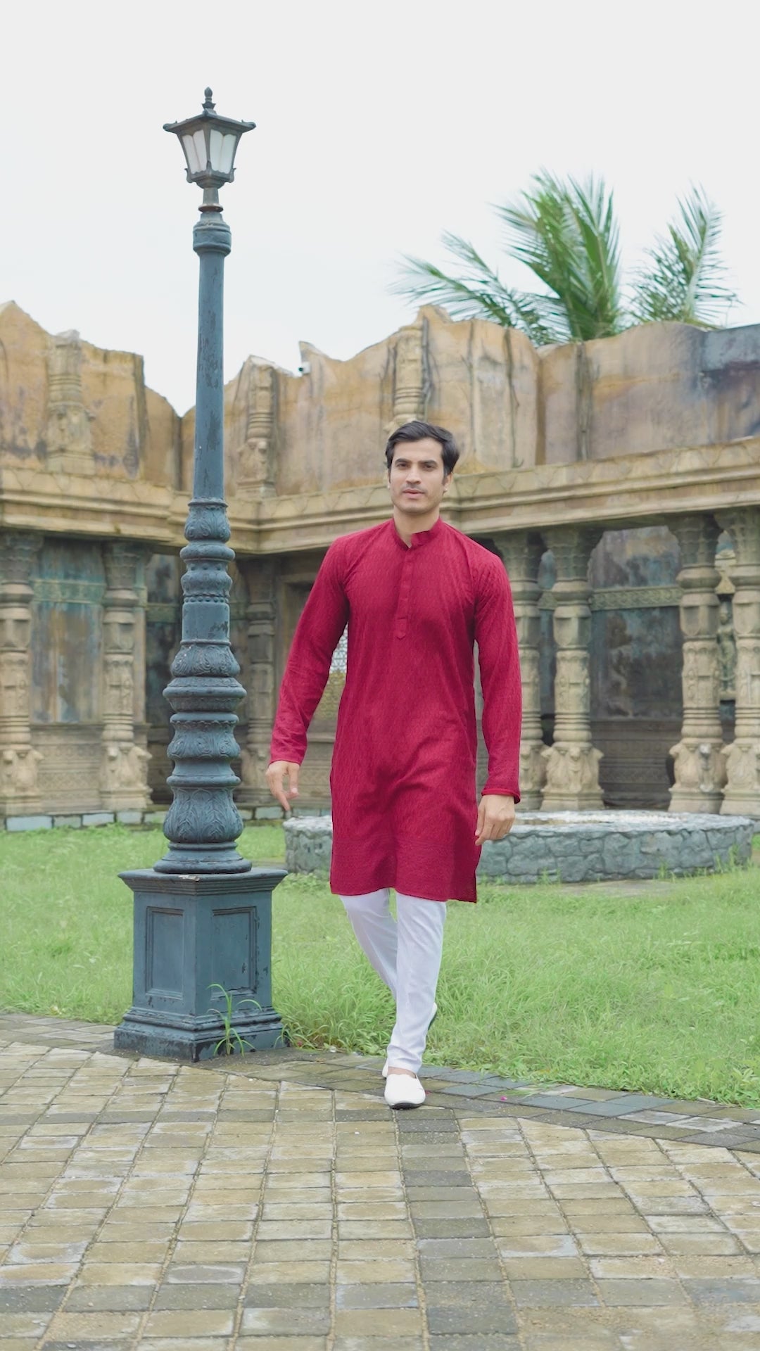 Maroon Chikankari Embroidered Men’s Kurta Pyjama Set