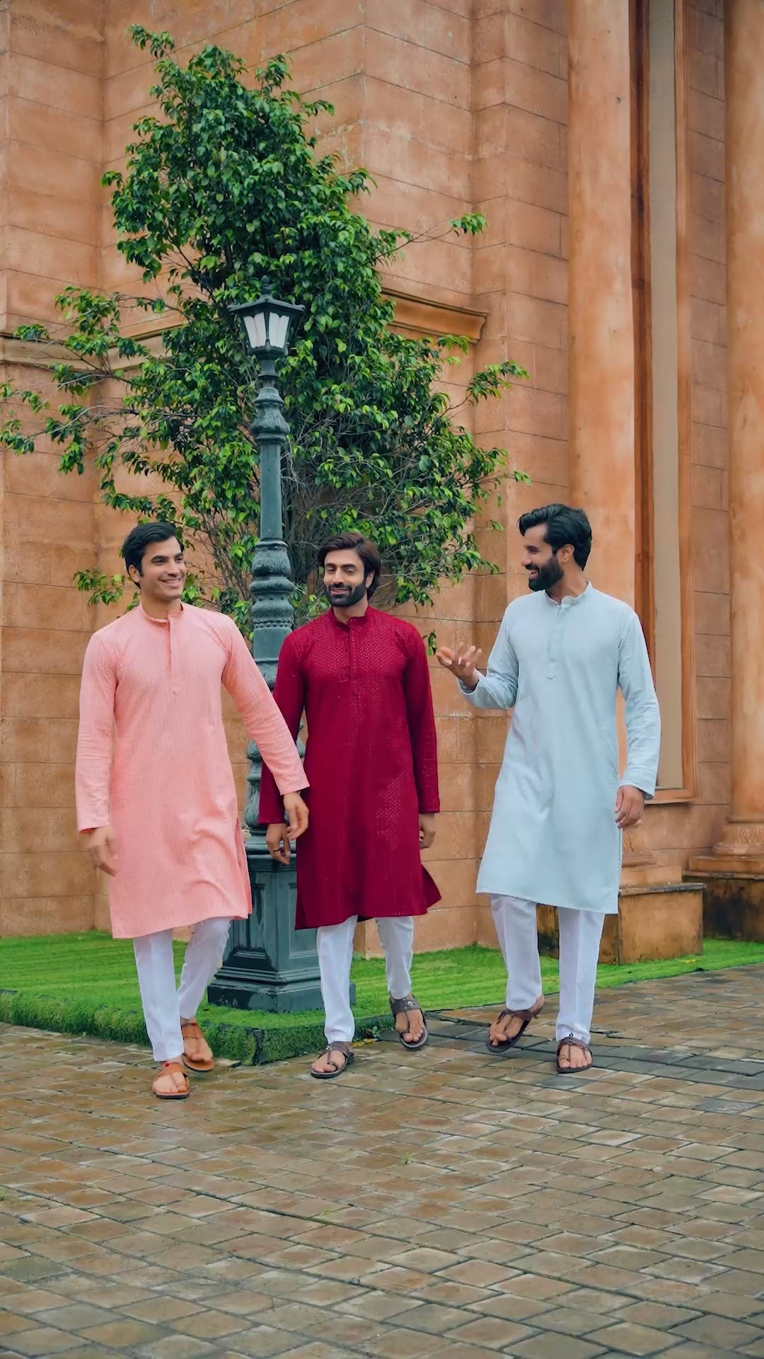 Men’s Peach Chikankari Threadwork and Sequins Kurta